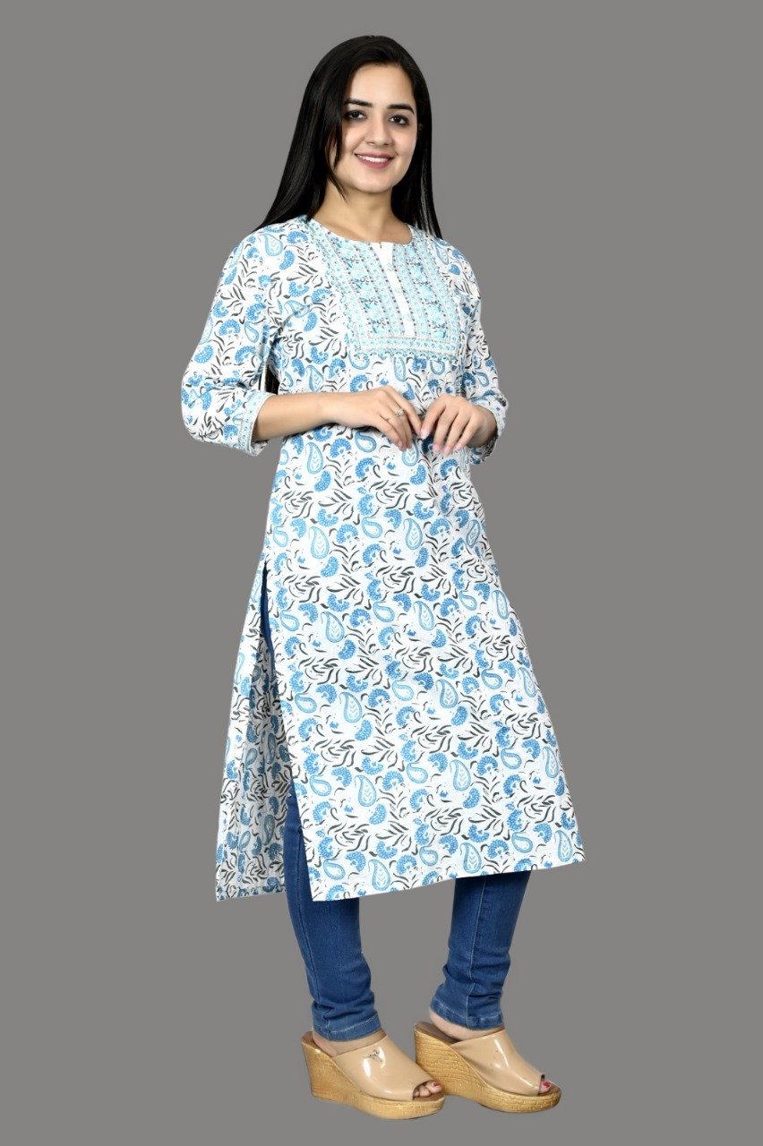 Dusara White Rama Cotton Below Knee for Women