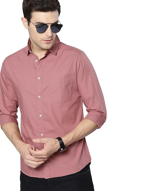 Men's Solid Slim Fit Cotton Casual Shirt with Spread Collar & Full Sleeves