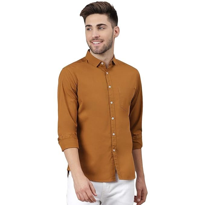Men's Solid Slim Fit Cotton Casual Shirt with Spread Collar & Full Sleeves