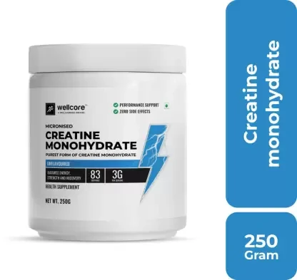 Wellcore Micronised Creatine Monohydrate | Lab Tested | Enhanced Absorption | 100% Pure Creatine  (250 g, Unflavored)