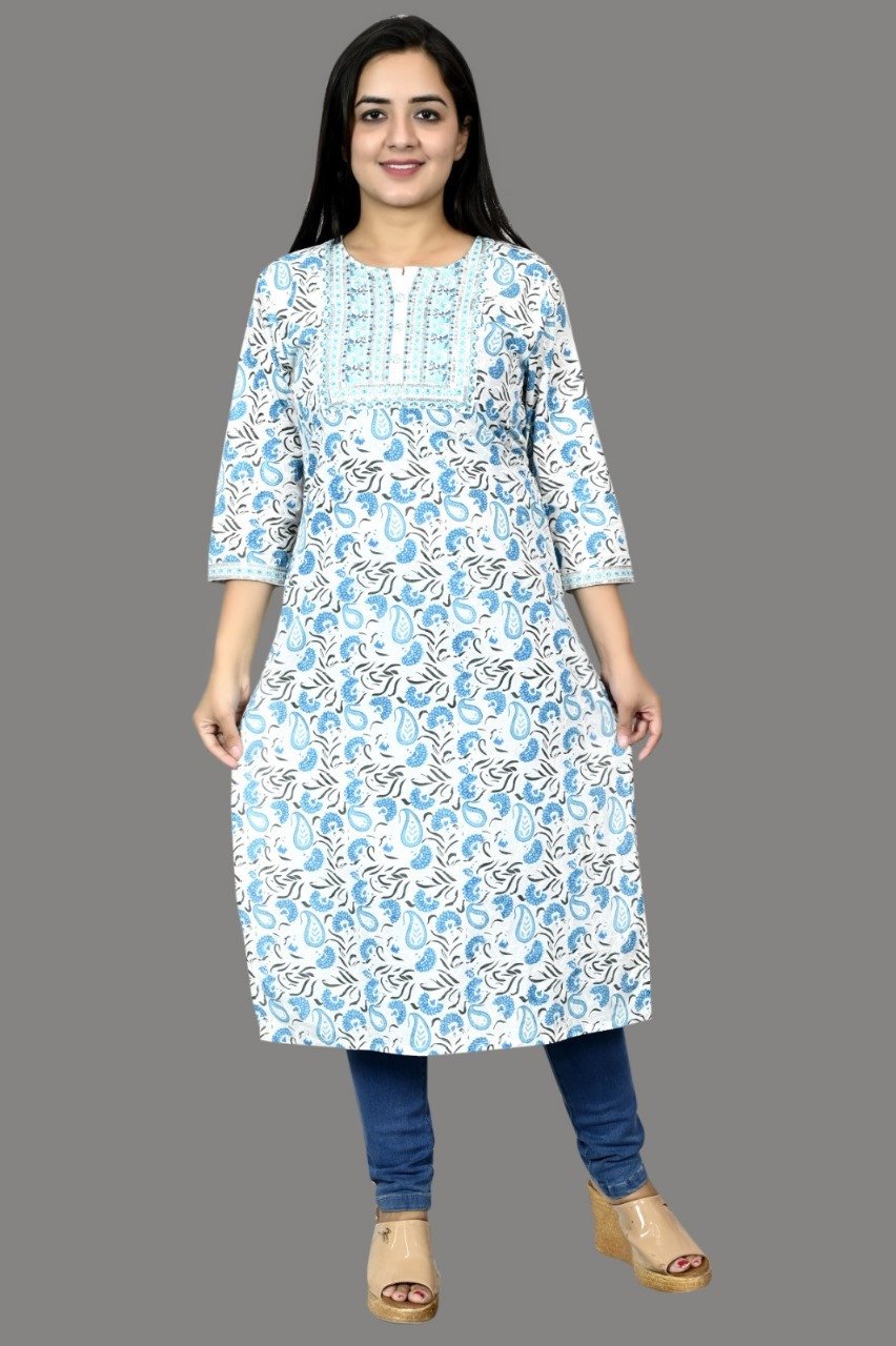 Dusara White Rama Cotton Below Knee for Women