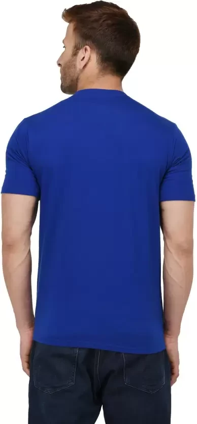 Men Solid Round Neck Cotton Blend BLUE  T-Shirt