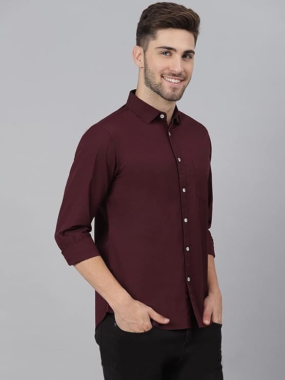 Men's Solid Slim Fit Cotton Casual Shirt with Spread Collar & Full Sleeves