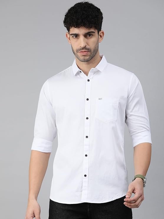 Men White Solid Slim Fit Pure Cotton Tuxedo Shirts