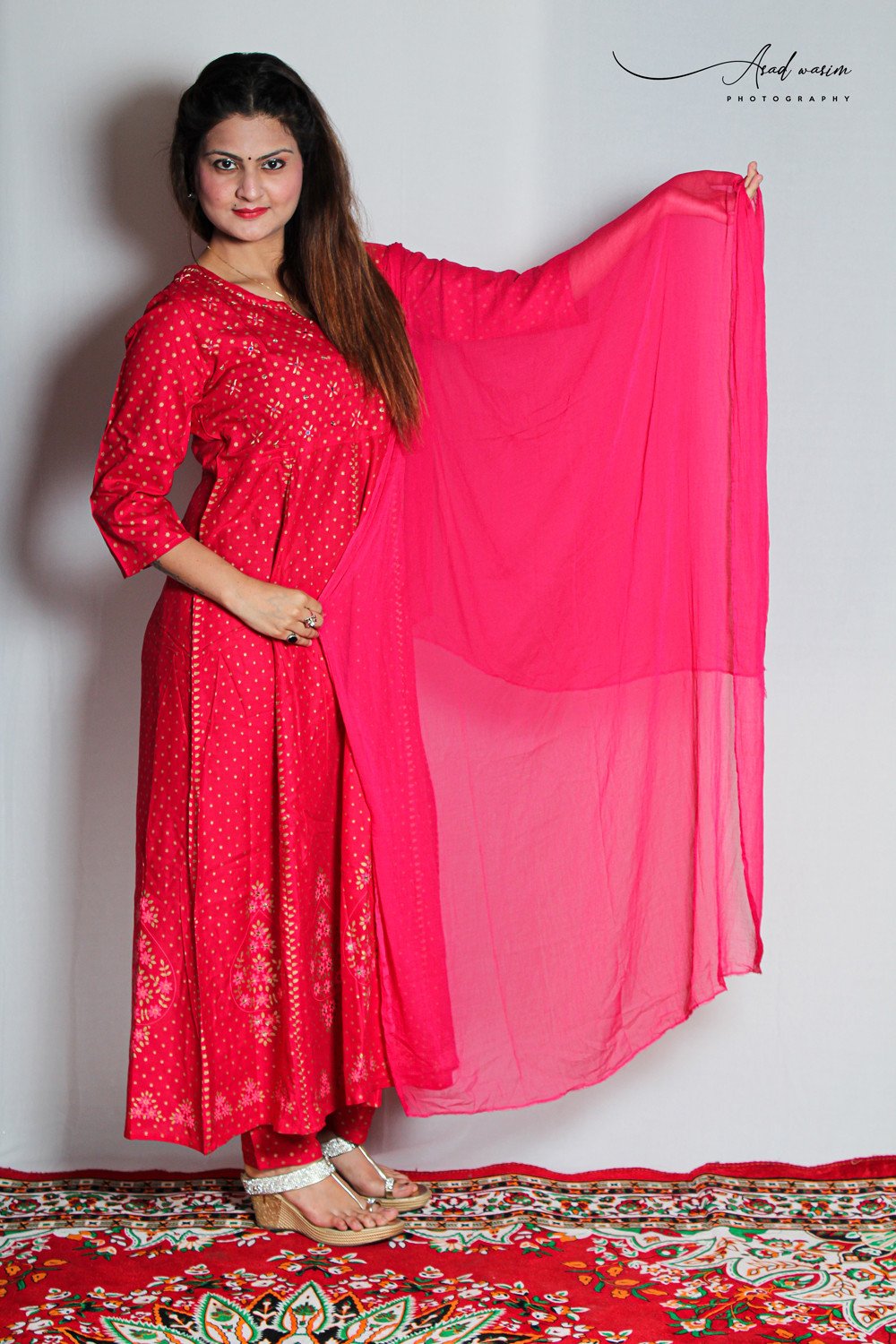 HAMH Womens Kurti Pant Fully Stitched Hand Resham Work With Plain Dupatta in Red Color